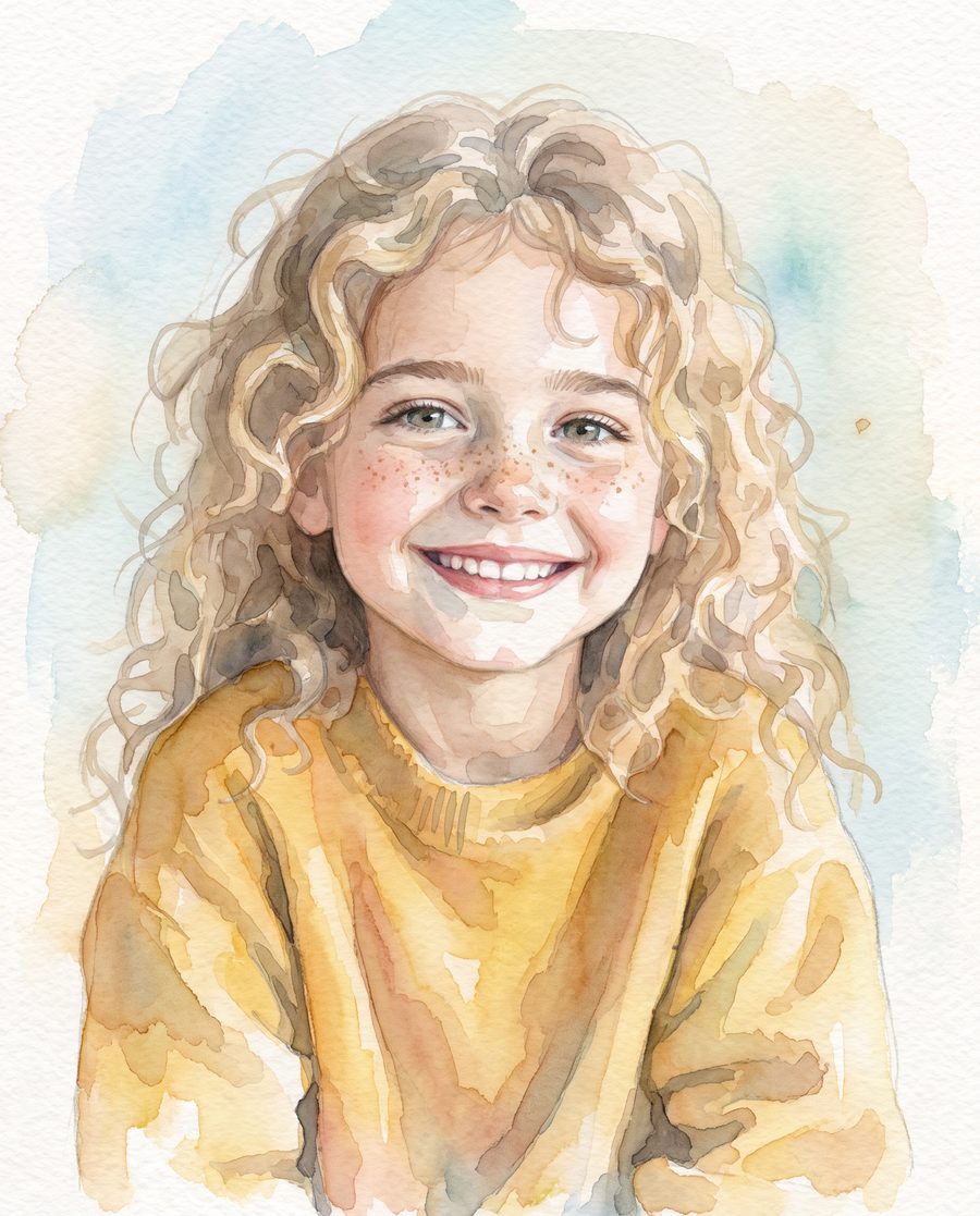 Akwarela: portret dziewczynki